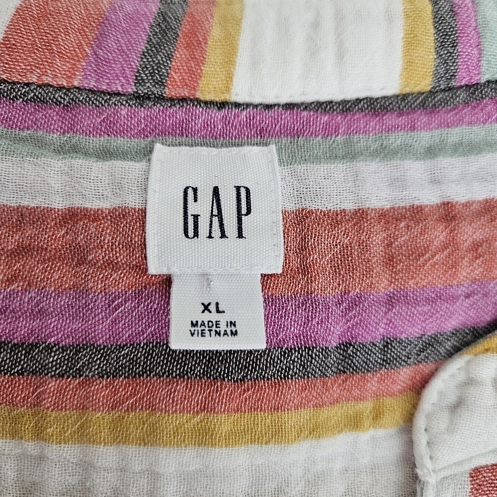 GAP Popover Shirt Multicolor Stripe Gauze Long Sleeve VNeck Relaxed Beach Top XL - Picture 6 of 8